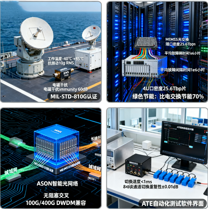 MEMS光開(kāi)關(guān)光通信網(wǎng)絡(luò )數據中心光學(xué)測試航天軍事應用